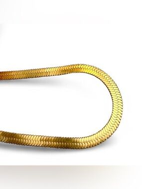 Gold Tone Herringbone Chain Necklace Minimalist Flat Snake Chain